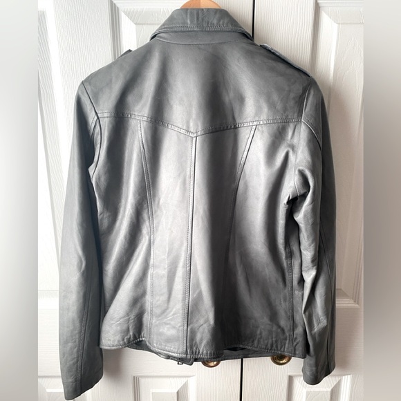 JENNIFER TATTANELLI Gray Antique Leather Short Moto Jacket SZ 46 (10US) - Picture 2 of 12